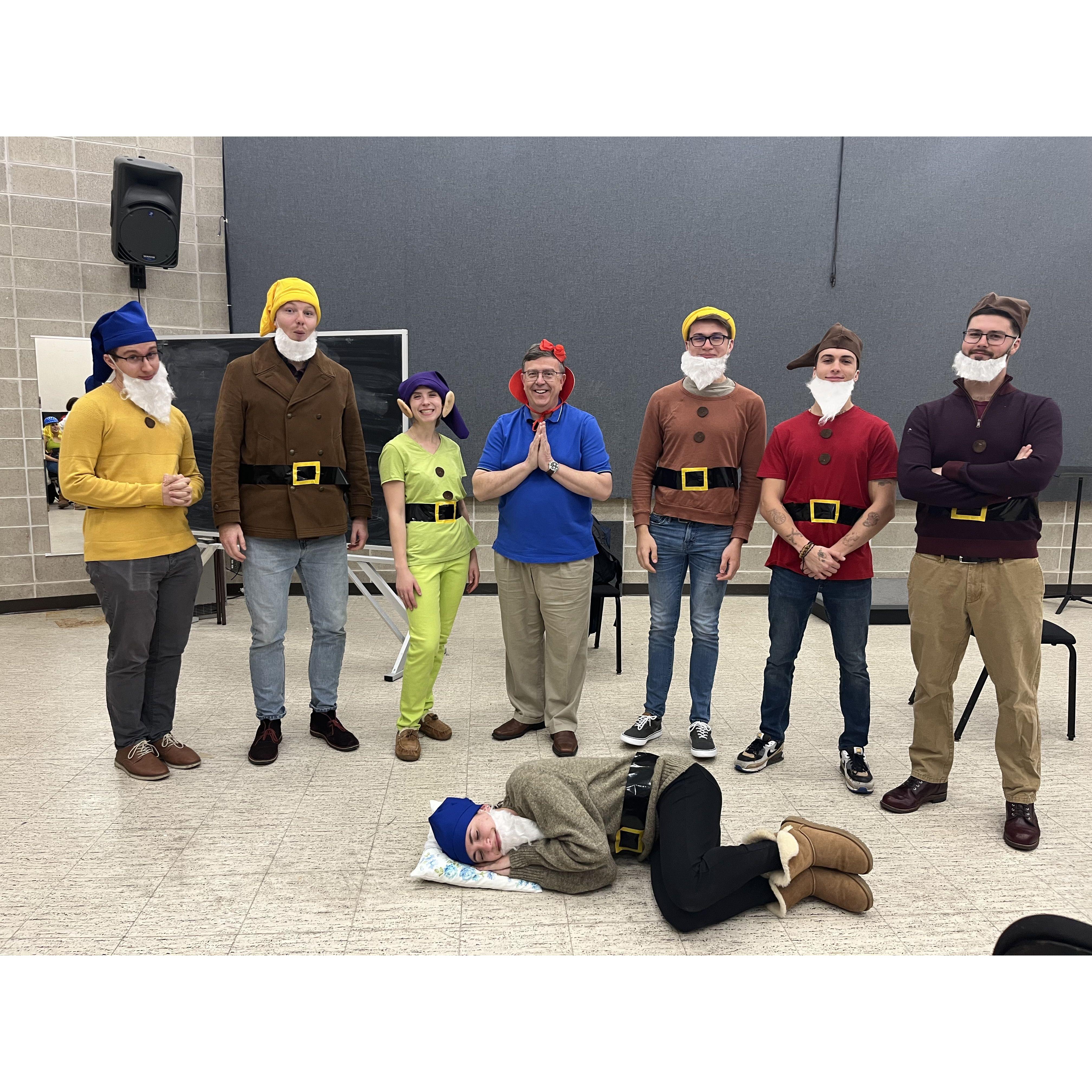 Halloween year 2 part 2 - Bethany was in charge of procuring these costumes, and when an order with two of the hats was cancelled last minute, Aaron sewed them for her.