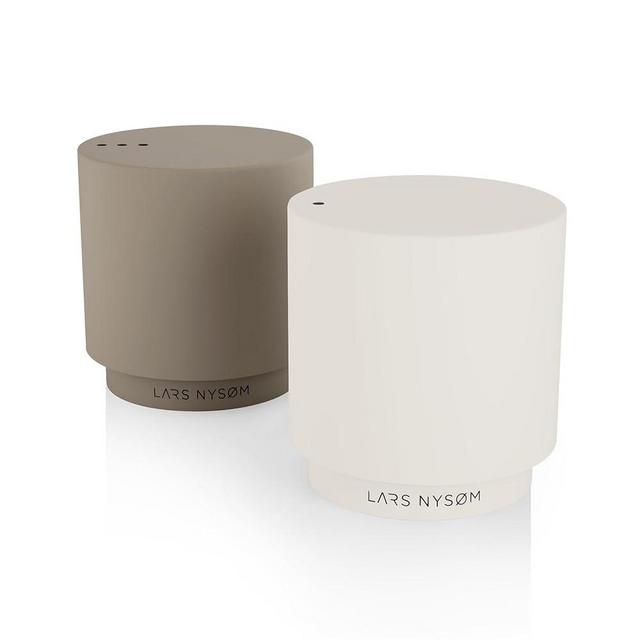 LARS NYSØM Salt and Pepper Shakers Set | Stainless Steel Salt and Pepper Shakers with Modern Minimalist Design, Easy Refill (Greige/Buttercream)