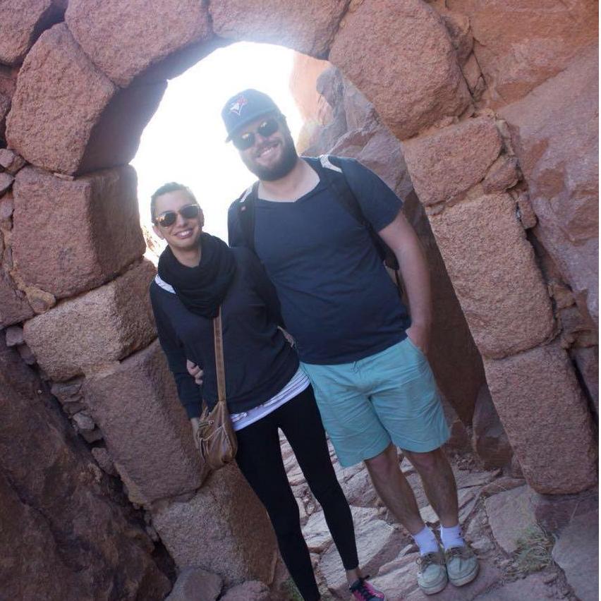 The sunglasses cover our bleary eyes after a starting a sunrise hike at Mt. Sinai at 2:00 a.m.