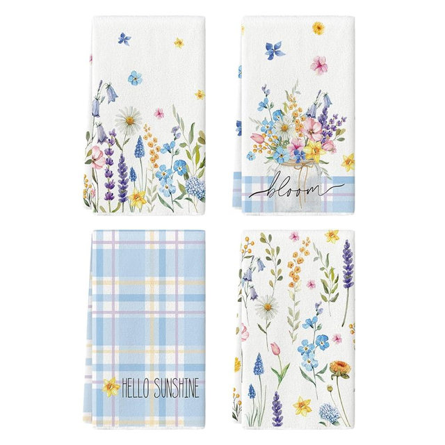 Artoid Mode Flower Vase Hello Spring Kitchen Towels Dish Towels, 18x26 Inch Seasonal Decoration Hand Towels Set of 4