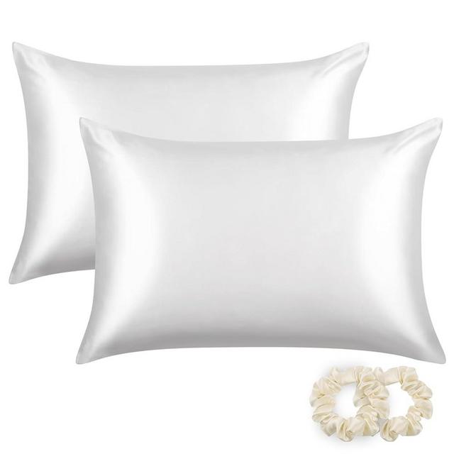 ALASKA BEAR Silk Pillowcases 2 Pack 22 Momme Mulberry Silk Pillow Cases, Queen Size(Set of Two, Cool White)