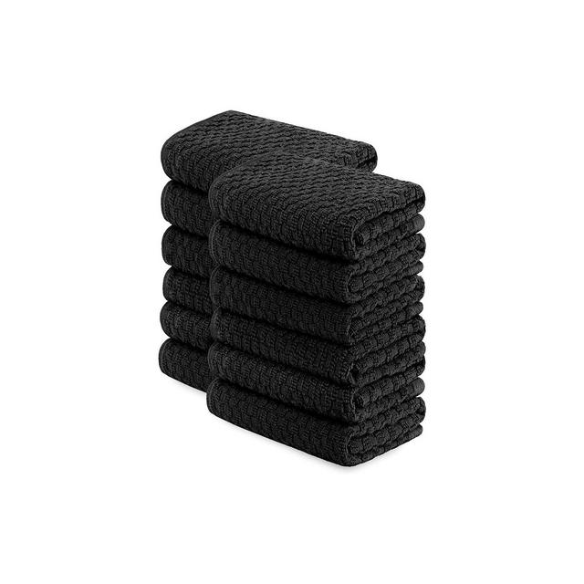 White Classic 100% Cotton Dobby Weave Design Kitchen Dish Towels for Washing Hands and Drying Dishes 15x26" Set of 12 - Black