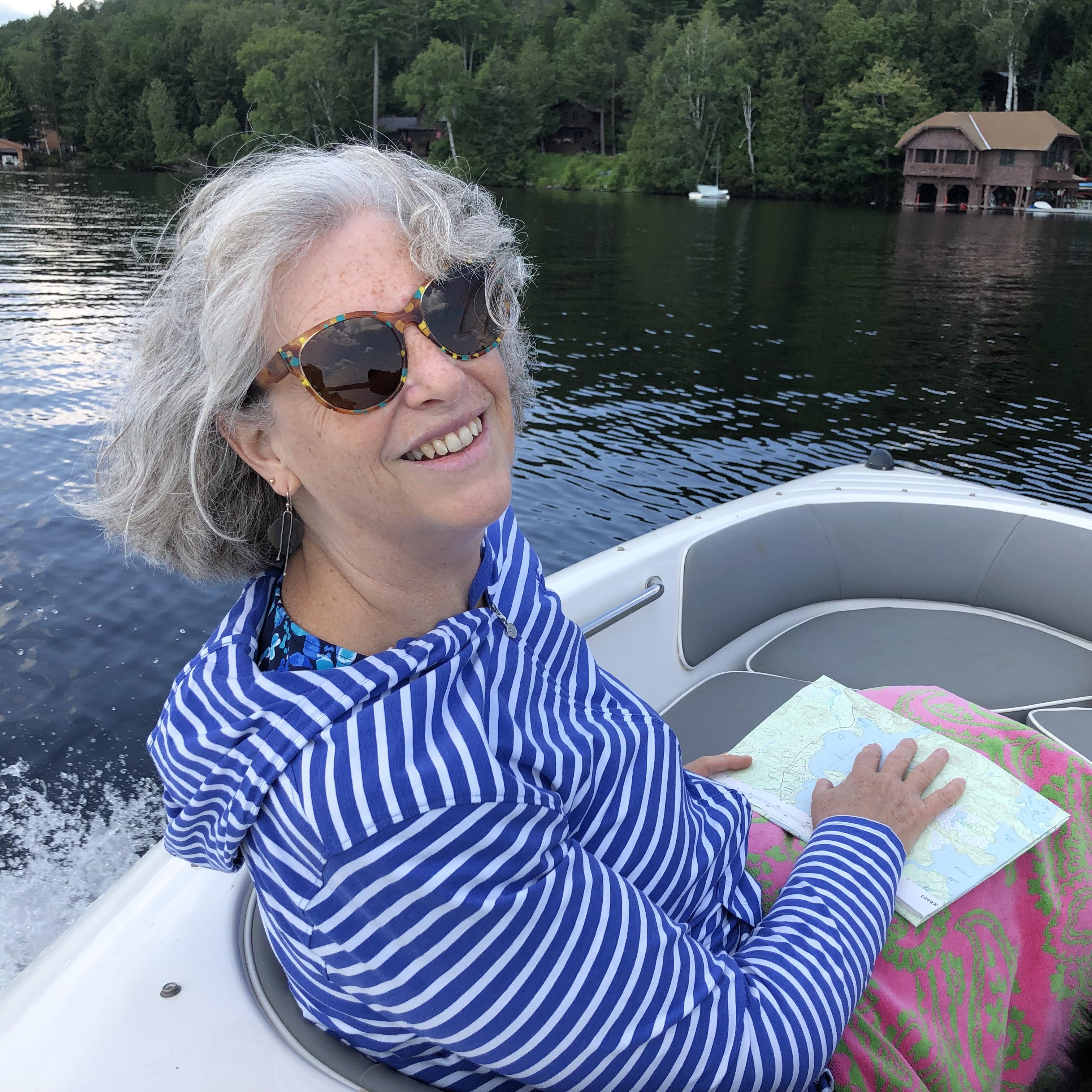 Cruisin’ on the Moomba at our camp, Kingfisher (part of Forestcraft), on Upper Saranac Lake, 2019
