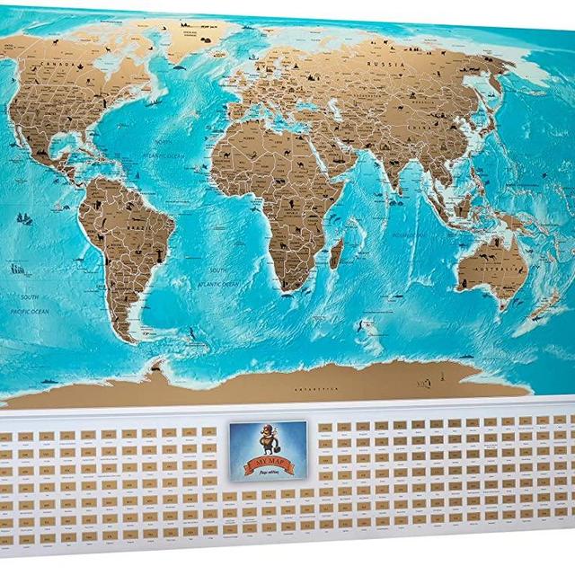 Travel World Scratch Off Map 35x25 MyMap Map of the world with Flags USA States Divided Detailed Push Pin Travel Map Poster Gift