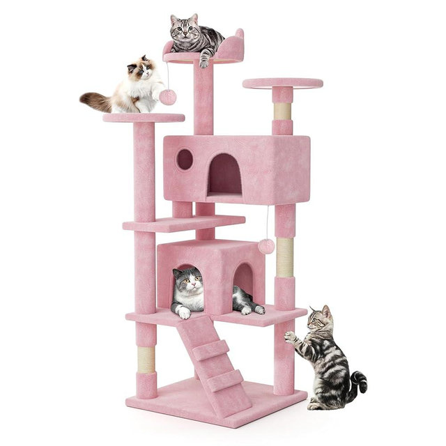 MoNiBloom 54 Inch Cat Tree Tower for Indoor Cats Large Adults, Cat Tower with Scratching Post, Multi-Level Furniture Activity Center with Cat Condo Pet Play House, Soft Pink