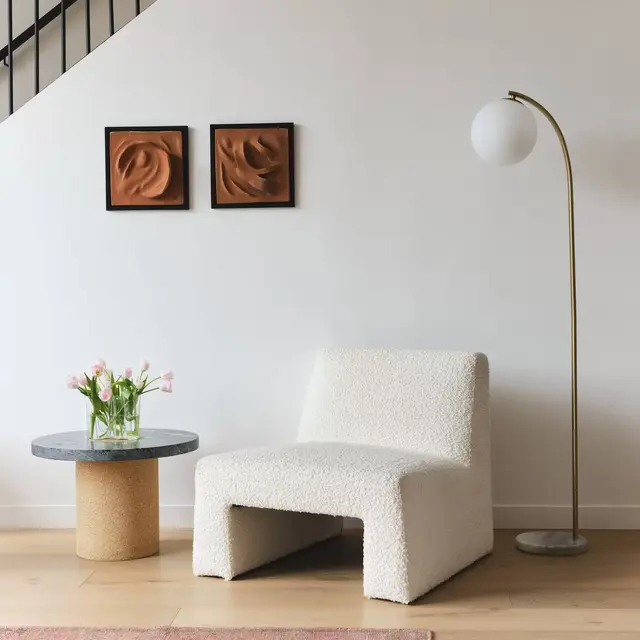 Brightech Luna Drop Mid-Century Marble Base Arc Floor Lamp Antiqued Brass