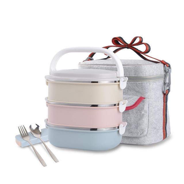 Stainless Steel Leakproof Lunch Box with Lock Container and Insulated Lunch Bag for Adult and Office (3-Tier)