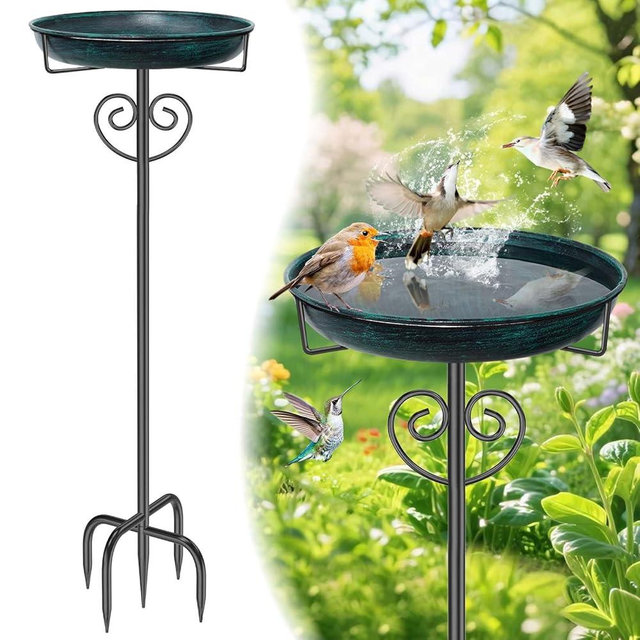 jsyonii Metal Bird Bath for Outdoor, Garden Freestanding Birdbaths & Birdfeeders with Removable Bird Baths Feeder Bowl with 5 Prong Base Stake for Outside Garden Patio Yard Lawn Decor (Vintage Green)
