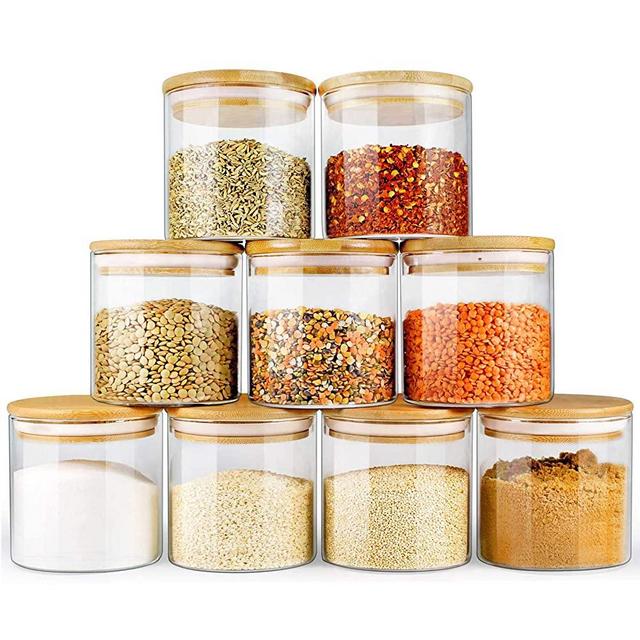Glass Jars with Bamboo Lids EcoEvo, Glass Airtight Canisters sets, Glass Food Storage Container, Pantry Organization and Storage Jars, Glass Canisters Sets, Glass Food Storage Jars, Glass Jars with Lids (9 Pack)