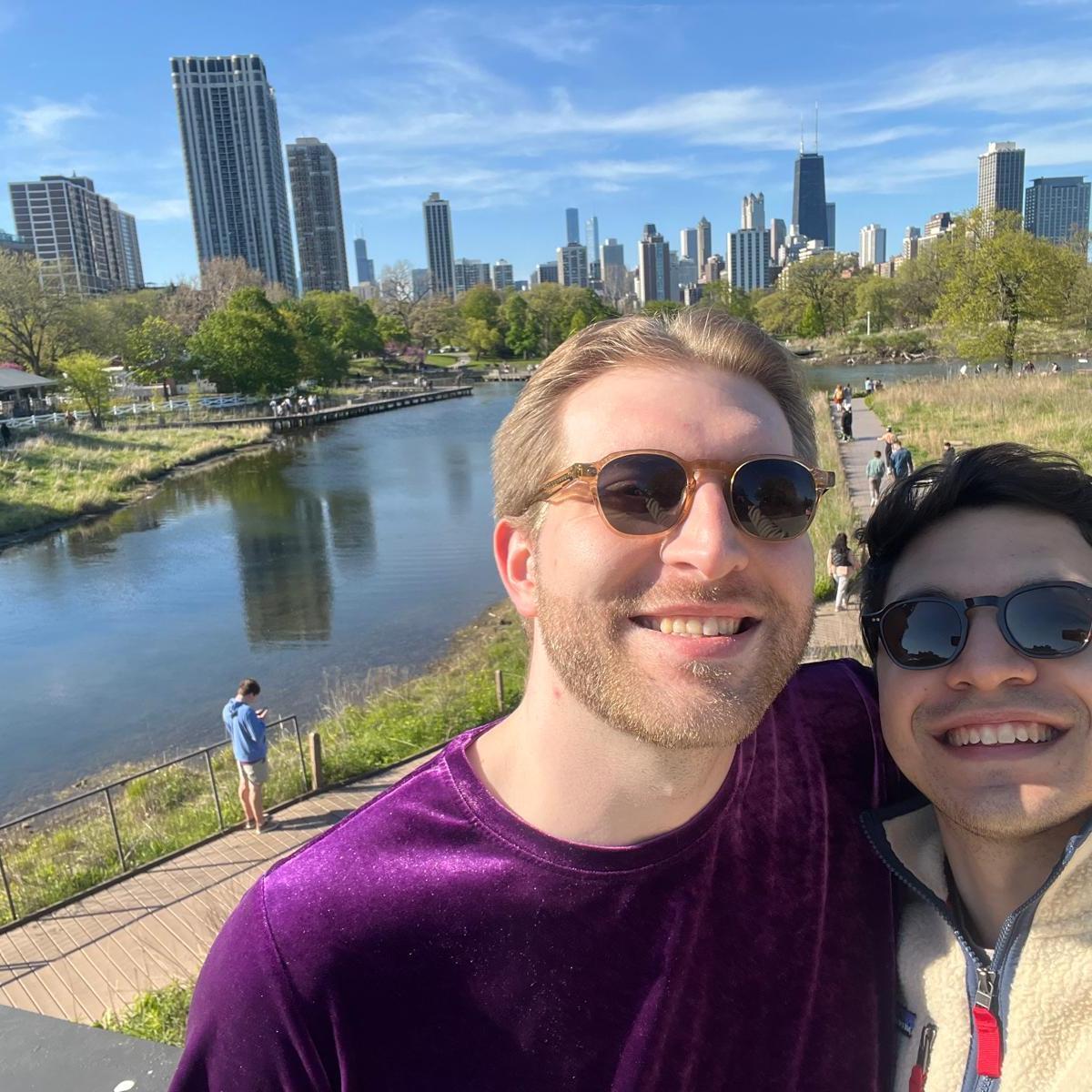 During one of our walks at Lincoln Park Zoo. Beautiful view of the city where we met.