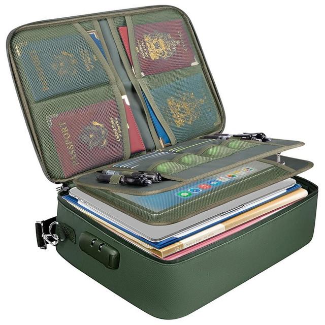 BALEINE Fireproof Document Box with Lock, Portable Fireproof Document Bag Waterproof Fire Proof File Boxes for Documents, File Organizer Box for Important Paperwork (Green, 15''x11''x4'')