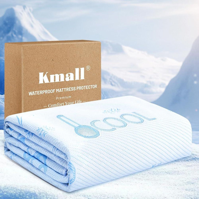 Kmall Cooling Queen Size Mattress Protector - 100% Waterproof & Breathable Cool 3D Air Fabric Bed Mattress Cover, Ultra Soft Noiseless Mattress Pad for 8"-21" Deep Pocket, Machine Washable (White)