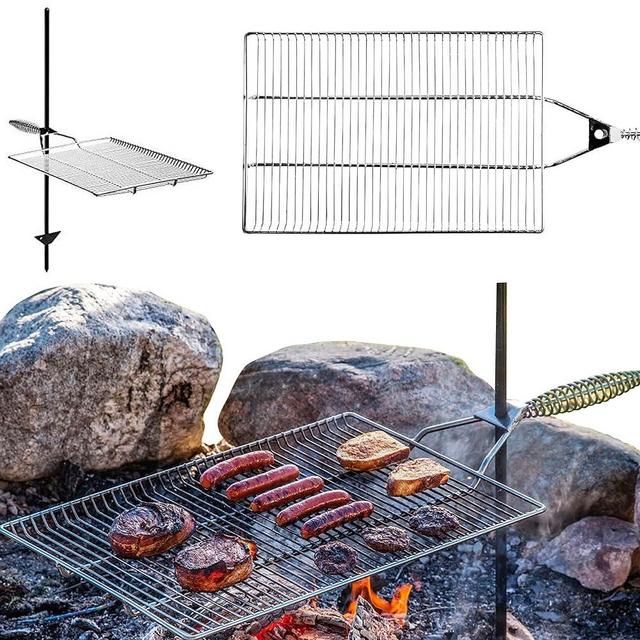 Stromberg Carlson Stake & Grill, Camping Grill, Open Fire Cooking Equipment, Fire Pit Accessories, Campfire Grill Grate, 15"x22" w/ 36" Long Stake