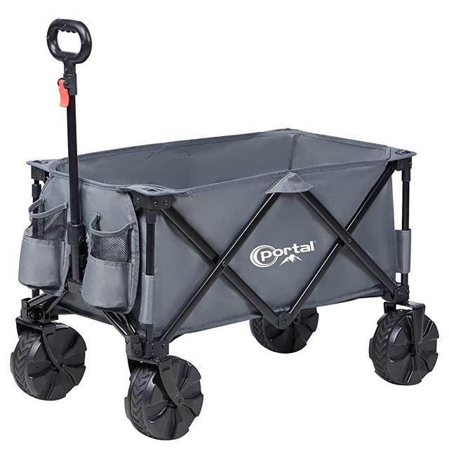 PORTAL Collapsible Folding Utility Wagon, Foldable Wagon Carts Heavy Duty, Large Capacity Beach Wagon with All Terrain Wheels, Outdoor Portable Wagon for Camping, Garden, Shopping, Groceries, Grey