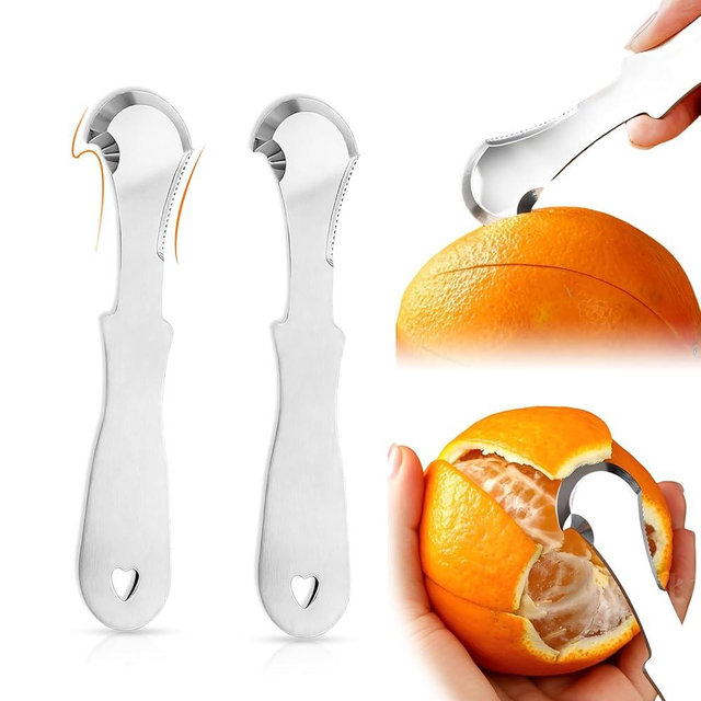 Set of 2 Stainless Steel Orange Peeler – Triangular & Serrated Blade to Easily Peel Citrus, Pomegranates, Dragon Fruit, Grapefruit