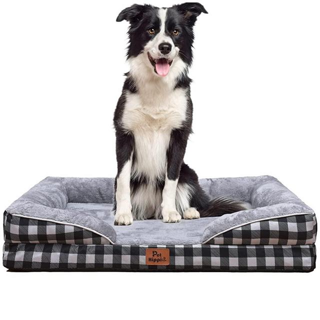 Pethippie Orthopedic Dog Bed, Egg-Crate Foam Dog Beds for Medium/Large/Extra Large Dogs - Designed Foam Sofa with Removable Washable Cover, Waterproof Lining and Non-Slip Bottom Couch (L, Plaid)
