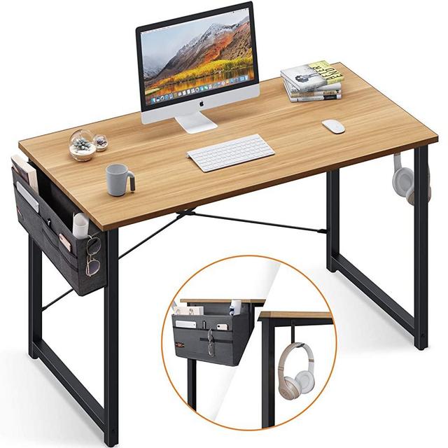 Computer Writing Desk 47 inch, Sturdy Home Office Table, Work Desk with A Storage Bag and Headphone Hook, Walnut