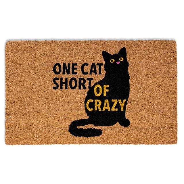 BIRDROCK HOME One Cat Short Coir Doormat - 18 x 30 Inch - Funny Door Mat - Standard Welcome Mat - Natural Fade - Vinyl Backed - Indoor Outdoor Entry - Front Door Entryway Mats