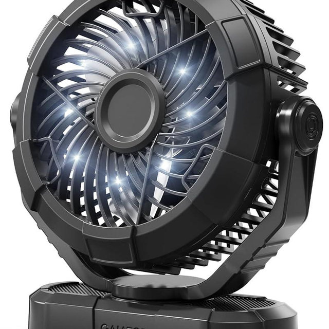 Gaiatop Portable Camping Fan with LED Lantern, 4000mAh 7-Inch Rechargeable Outdoor Tent Fan, 360° Head Rotation, 3 Speed and Quiet Battery Operated USB Desk Fan for Indoor Outdoor Travel Black