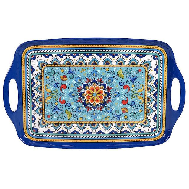 Certified International 28184 Melamine Heavy Weight Collection Portofino Rectangular Tray with Handles, 750 Grams, 19-inch Length, Multicolor