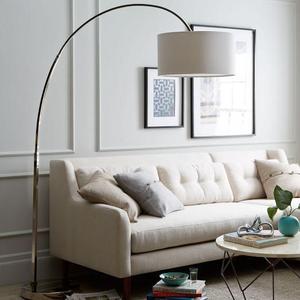 Overarching Linen Shade Floor Lamp - Polished Nickel