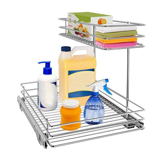 AHNR Pull Out Cabinet Organizer, Under Sink Pull Out Two Tier Sliding Shelf for Cabinet - 12.6W x 16.5D x 13H, Request at Least 13" Cabinet Opening