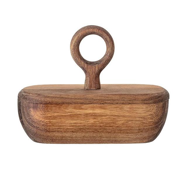 Bloomingville AH0505 Acacia Wood Divided Pinch Pot Container with Lid, 6.5 Inch, Brown