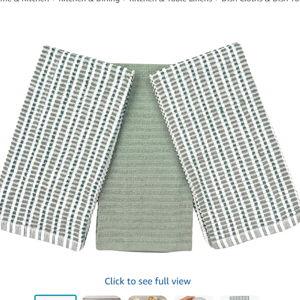 Sage Green Kitchen Dish Towels- Set of 3 100% Cotton Soft Cleaning Drying Absorbent Textured Terry Loop- Oversized 28" x 18" Multipurpose Towels for Everyday Use