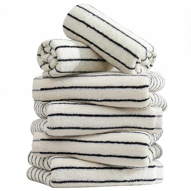 Qaxopl 6 Piece Black and White Striped Hand Towels,100% Cotton Bathroom Towels Ultra Soft and Highly Absorbent Hand Towels for Bathroom Kitchen, Showering, Spa, Gym,Hotel (13” x 29”)