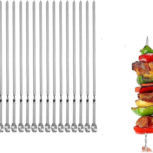 Metal Skewer for Grilling,Kabob Skewer,Flat BBQ Barbecue Skewer,Grilling Skewers Set,Reusable BBQ (12" skewer(16 pack))