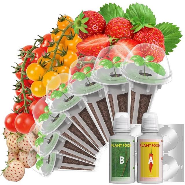 LYKOCLEAN Strawberry Seed Pods for AeroGarden, Ahopegarden, iDOO Hydroponics Growing System, 350 Seeds+ Including Red Cherry Tomato Golden Cherry Tomato, White Strawberry, Red Strawberry (7-Pods)