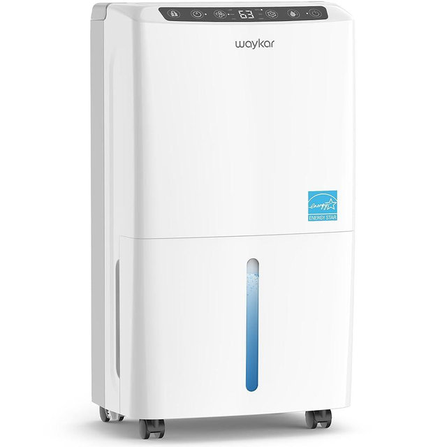 Waykar 34 Pints 2025 Most Efficient Energy Star Dehumidifier for up to 2200 Sq. Ft. for Home and Basement with Auto or Manual Drainage, Quiet 33dB Operation, 0.6 Gal Tank