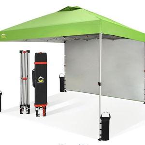 CROWN SHADES 10x10 Pop Up Canopy with 1 Side Wall - Beach Tent with One Push Setup - Outdoor Sun Shade for Events, Parties, Camping - Gazebo with STO-N-Go Cover Bag (Green)