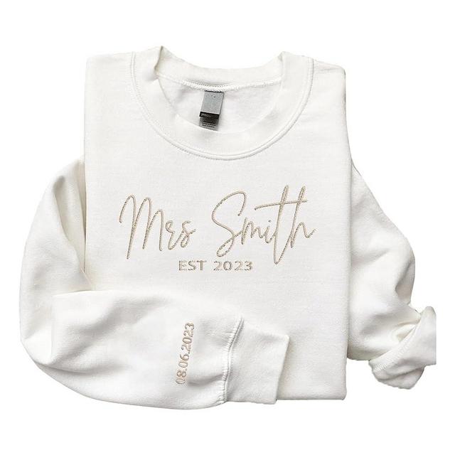 GodLover Personalized Embroidered Mrs Sweatshirt, Custom Mrs. Last Name Sweatshirt, Custom Date On Sleeve, Bride Sweatshirt, Future Mrs Hoodie, Engagement Gift, Bachelorette Party Gifts For Bride