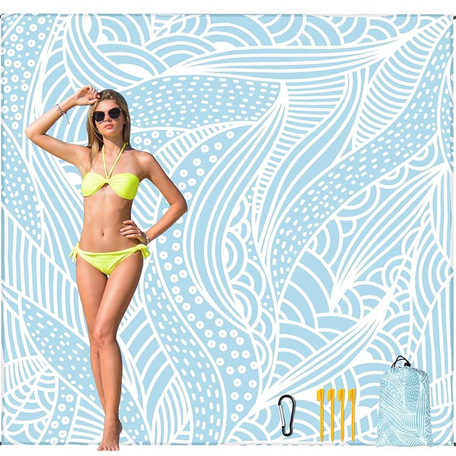HIHOHO Beach Blanket Waterproof Sandproof Beach Mat 79”x 83” for 1-4 Adults Quick Drying Durable Outdoor Picnic Mat for Beach Festival Travel Camping Hiking (BL-Ripple, 79"×83"(4 Person))
