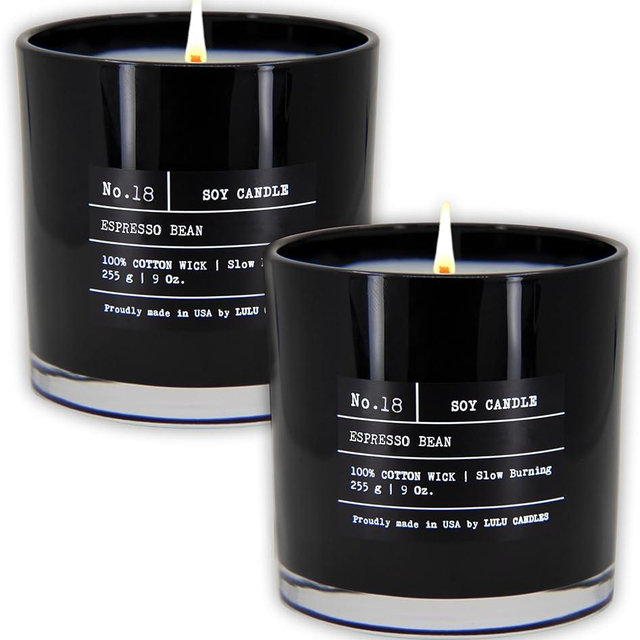 Lulu Candles | Espresso Bean | Luxury Scented Soy Jar Candle | Hand Poured in The USA | Highly Scented & Long Lasting (9 Oz. 2 Pack)