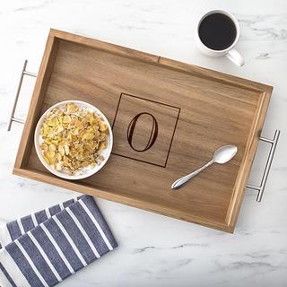 Personalized Acacia Tray with Metal Handles