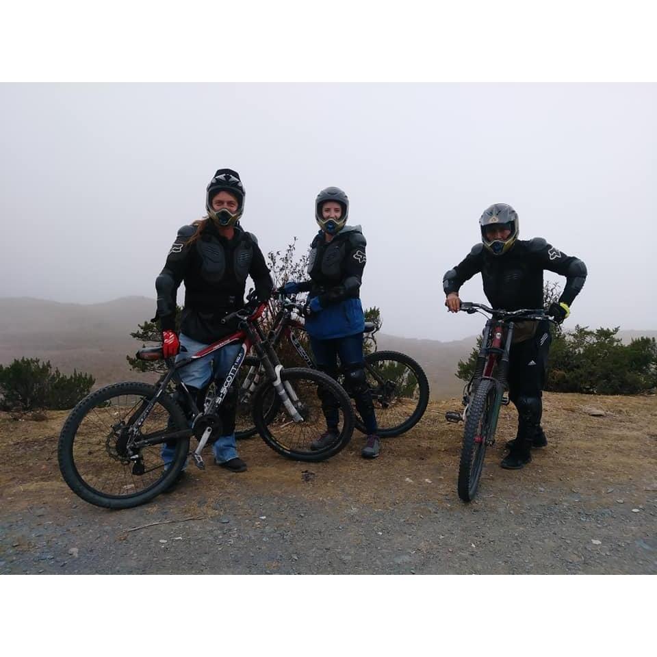 Mountain biking down a mountain in Peru