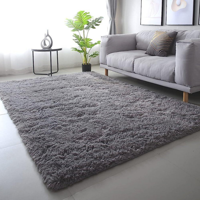 CAIYUECS Fluffy Shag Area Rug, 8x10 Feet Furry Plush Rugs for Bedroom Living Room, Soft Fuzzy Nursery Rug Modern Grey Non-Skid Shaggy Faux Fur Rugs for Kids Playroom Boys Girls Room Dorm Decor