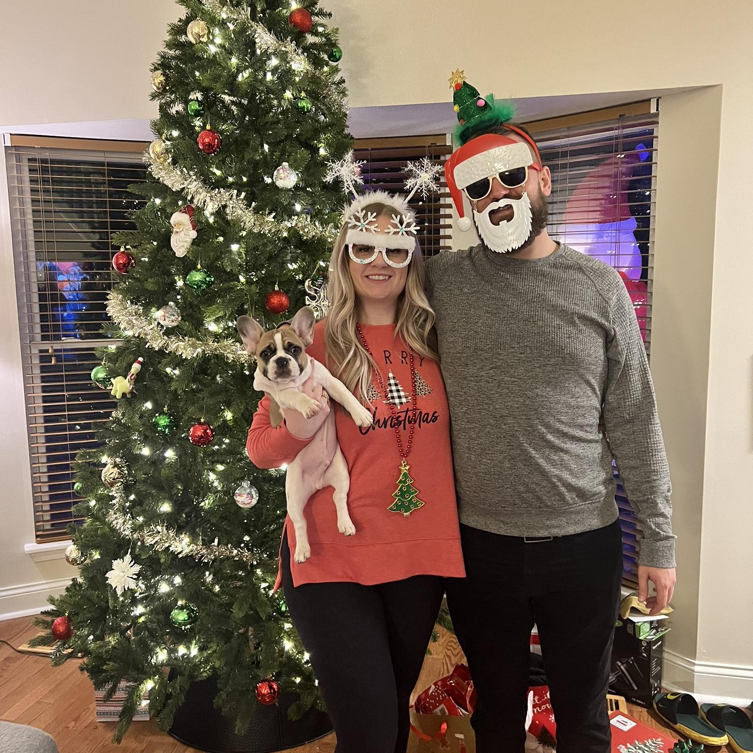 Christmas 2023. We had just gotten our puppy Porkchop!
