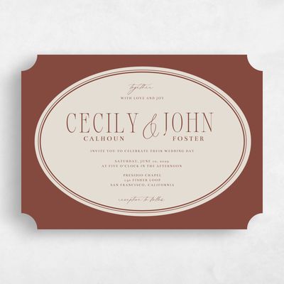 Brown Ticket Wedding Invitation - Anara Landscape
