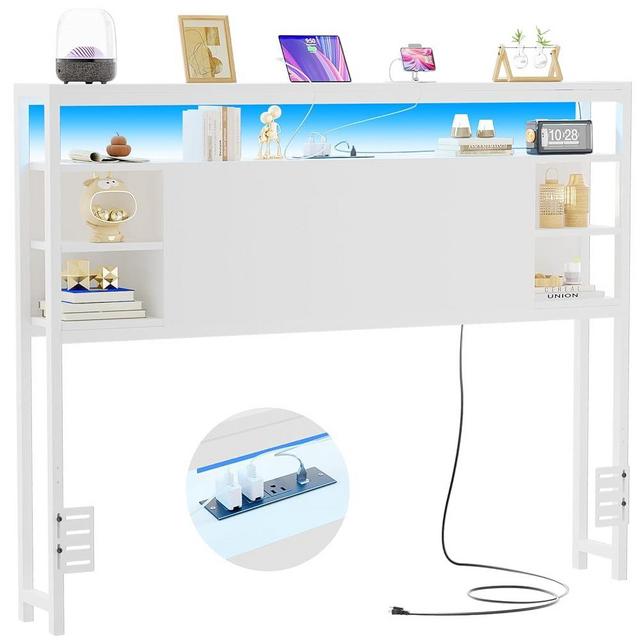 Unikito Full Size Headboard with Storage, Headboards with Outlet and RGB LED Light, Sturdy Head Board for Full Size Bed, Stable Headboard Only for Bedroom, Dorm Room, Guest Room, White