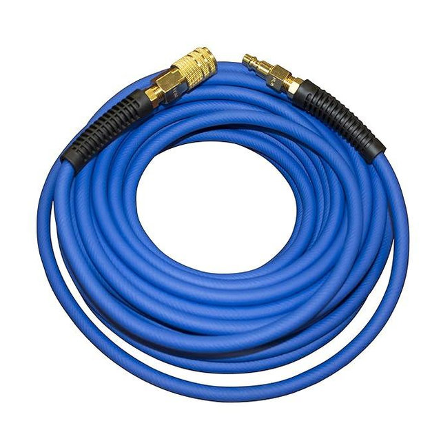 California Air Tools Hybrider Flex 1/4in 50ft Hybrid Air Hose with Quick Connect Air Fittings,Blue