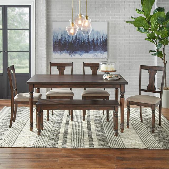 Set of 6 Barish Burntwood Dining Set with Bench Dark Oak - Buylateral