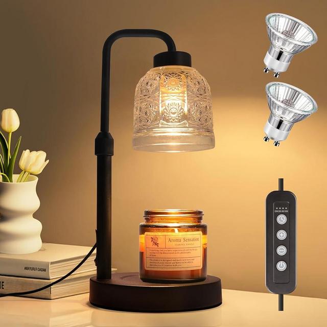 Candle Warmer Lamp, Lamp Candle Warmer with Timer, Adjustable Height Dimmable Electric Candle Warmer Lamp with 2 Bulbs, Wax Warmer Lamp for Mom & Women Christmas House Warming Gifts