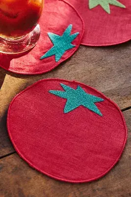 Novelty Piecework Linen Cocktail Napkins, Set of 4