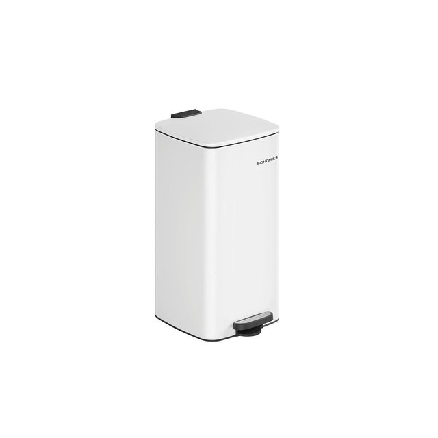 SONGMICS Trash Can, 8-Gallon Trash Bin, Stainless Steel Kitchen Garbage Can, with Inner Bucket, Soft Close and Stays Open, Cloud White