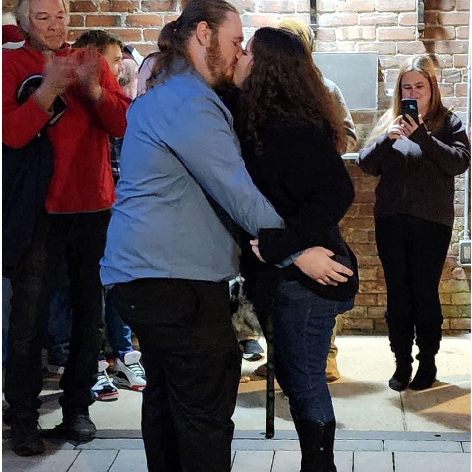 The first kiss after the ring!