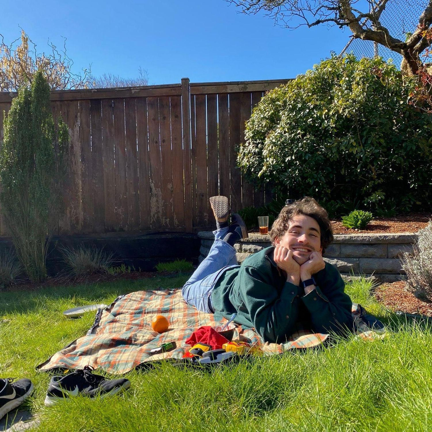 2021 - Enjoying the first springtime sun in our backyard