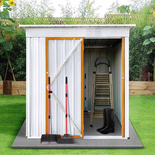 Lyromix 5' × 3' Metal Outdoor Storage Shed with Door & Lock, Waterproof Garde Storage Tool Shed for Backyard Patio,White-Yellow